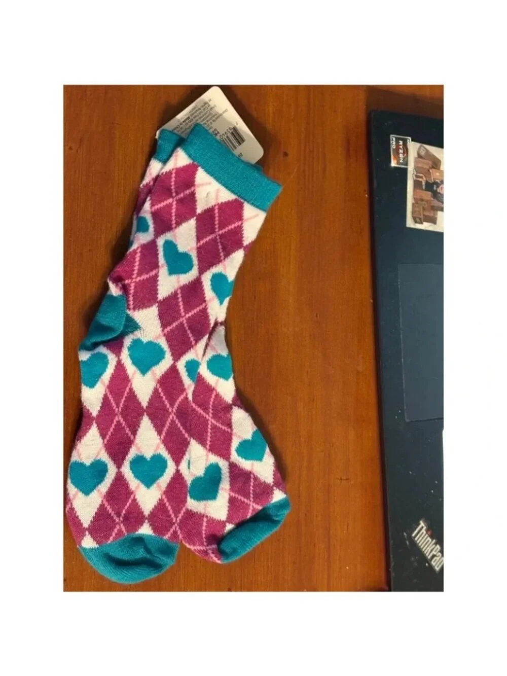 Girls Socks 7-8.5 Teal & Purple Argyle Heart Pattern Polyester Blend Horizon Gro